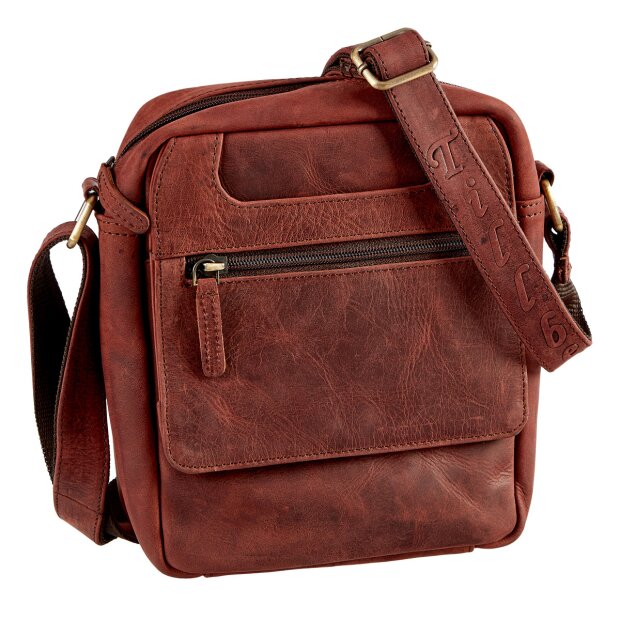 Shoulder bag made of real leather reddish brown