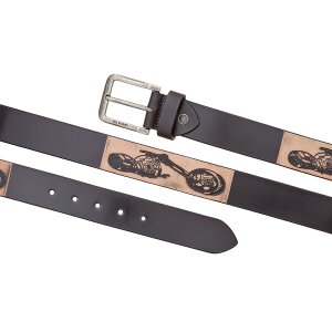 Real leather belt with motor cycle motif length 90, 100,...
