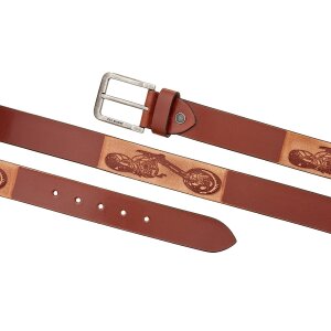 Real leather belt with motor cycle motif length 90, 100,...