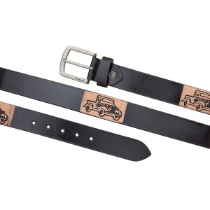 Real leather belt with car motif length 90, 100, 110 ,...
