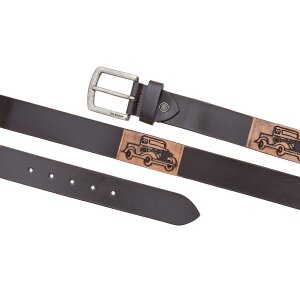 Real leather belt with car motif length 90, 100, 110 ,...