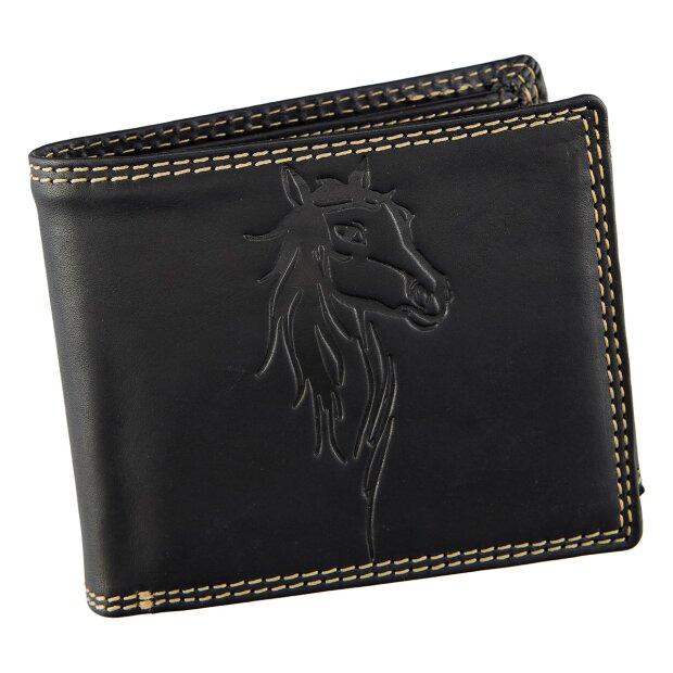 Real leather wallet, biker wallet, wallet format with skull motif black