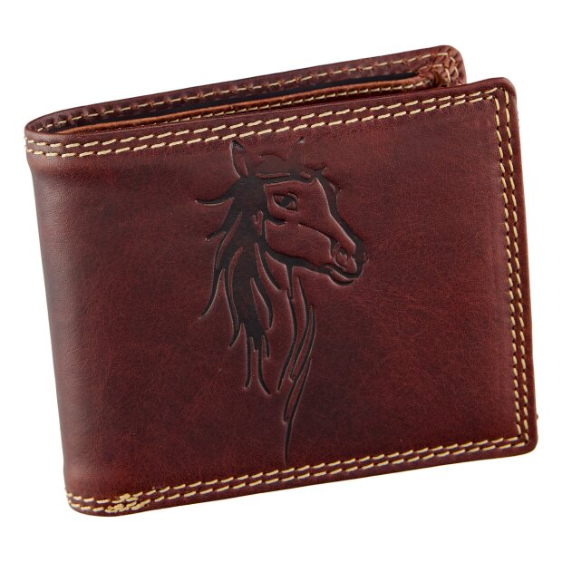 Real leather wallet, biker wallet, wallet format with skull motif brown