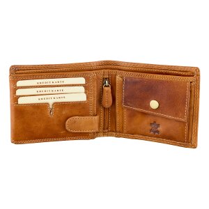 Real leather wallet, biker wallet, wallet format with skull motif tan