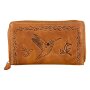 Real leather wallet, biker wallet, wallet format with skull motif tan