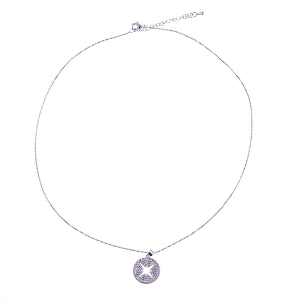 Venture Damen Halsketten mit Runden Anh&auml;nger und Strasssteinen 49 cm Silber