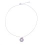 Necklace with round pendant and rhinestones, length 49cm silver