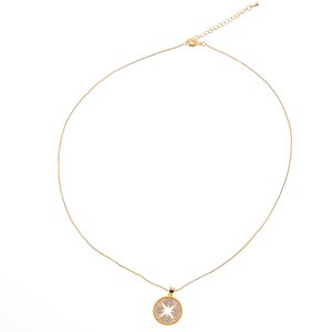 Necklace with round pendant and rhinestones, length 49cm gold