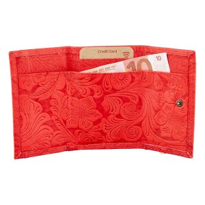 Mini wallet made of real leather with flower print