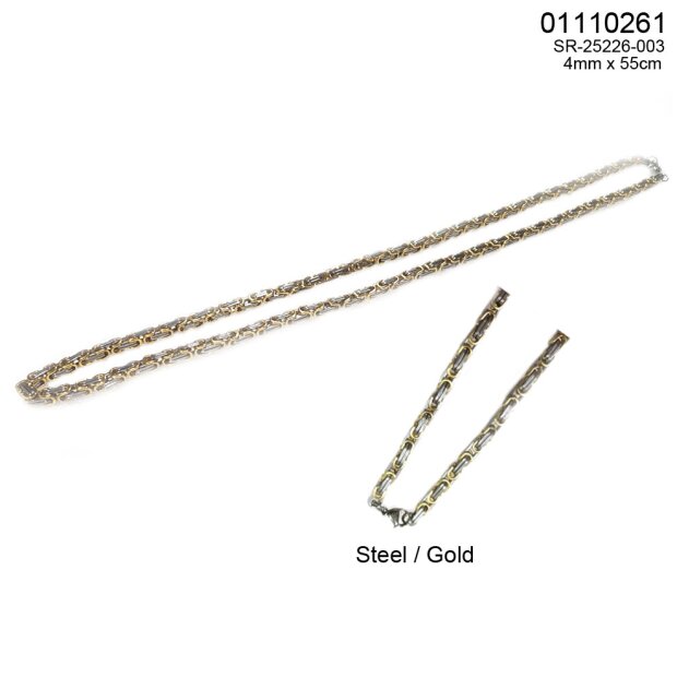 Stainless steel necklace 55 cm long 0,4 cm wide silver+gold