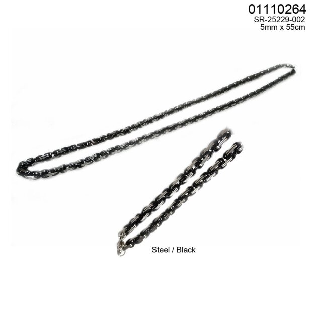 Stainless steel necklace 55 cm long 0,5 cm wide silver+black
