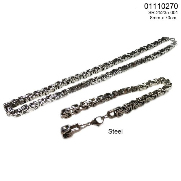 Stainless steel necklace 70 cm long 0,8 cm wide silver