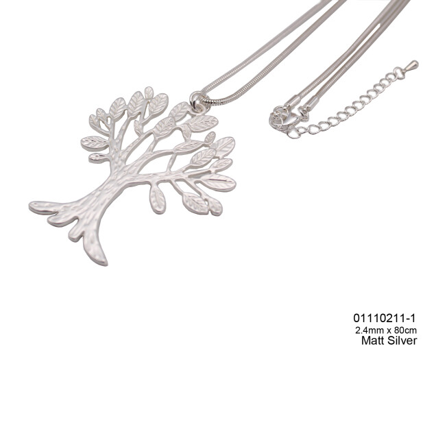 Necklace with tree pendant matt silver