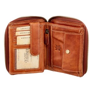 Wallet made of real leather 13 cm x 10 cm x 2 cm tan