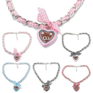Bavarian style necklace with checkered ribbon with bow...