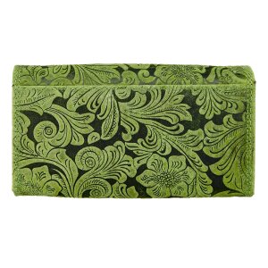 Real leather wallet, buffalo leather, full leather Green