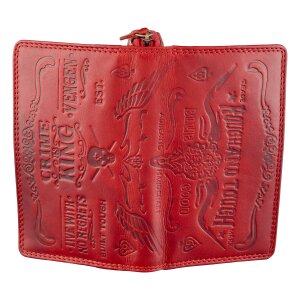 Real leather wallet, biker wallet, notebook format with skull format red