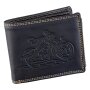 Real leather wallet, biker wallet, wallet format with skull motif Navy blue