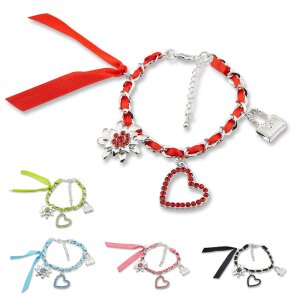 Edelweiss Trachten Armband,rot,Herz,Blume und Tasche,mit...