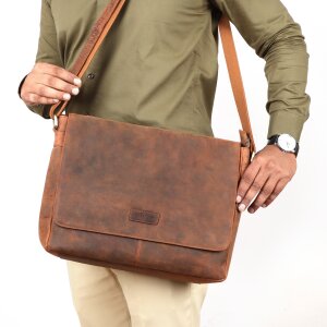 Tillberg Vintage leather shoulder bag, medium, for men and women, 13 inch laptop bag, office bag, modern briefcase made from genuine buffalo leather