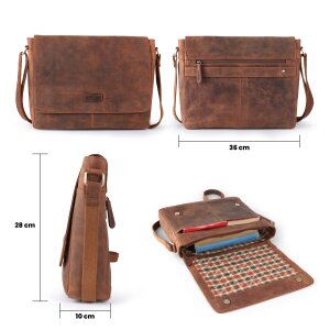 Tillberg Vintage leather shoulder bag, medium, for men and women, 13 inch laptop bag, office bag, modern briefcase made from genuine buffalo leather