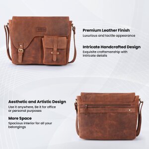 Tillberg Messenger Bag aus Leder - Hochwertige Laptop Umh&auml;ngetasche - Aktentasche f&uuml;r Damen &amp; Herren - Business Tasche