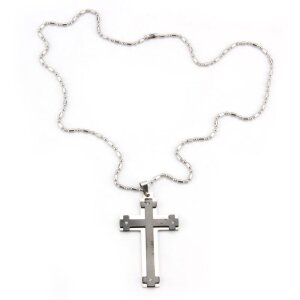 Stainless steel necklace with cross pendant, unisex,...