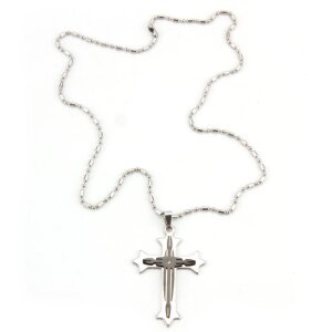 Stainless steel chain with cross pendant black / silver...