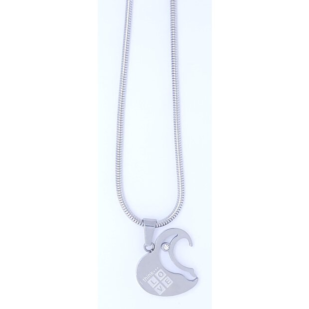 Stainless Steel Necklace with a heart pendant occupied with a single rhinestone and an engraving message for the loved ones for women by Tillberg Design