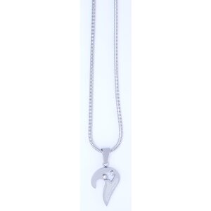 Stainless steel necklace with half heart pendant on an...