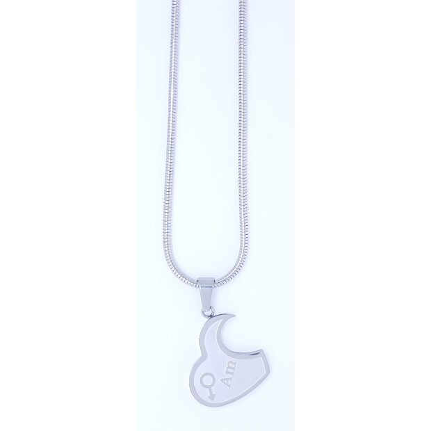 Stainless steel necklace with heart pendant, for women, Omegakette, engraving, heart punched, Tillberg design