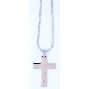 Stainless steel necklace, two-layered cross pendant with...