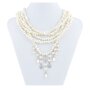 bead necklace, Venture, for women, pearl chain, cream, four-rowed, rhinestone-studded flower highlights
