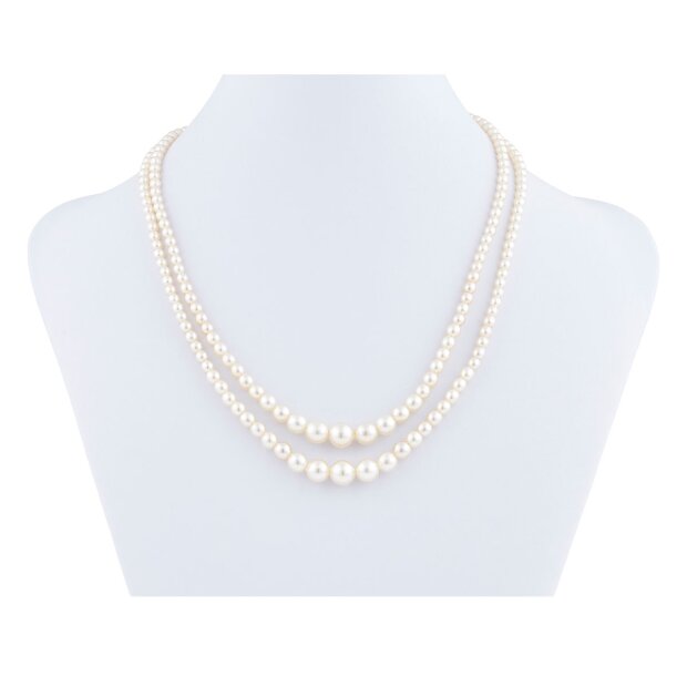 Glass bead chain for ladies by Venture, length 46,5cm, double row, ivory, silver colored closure with floral pattern