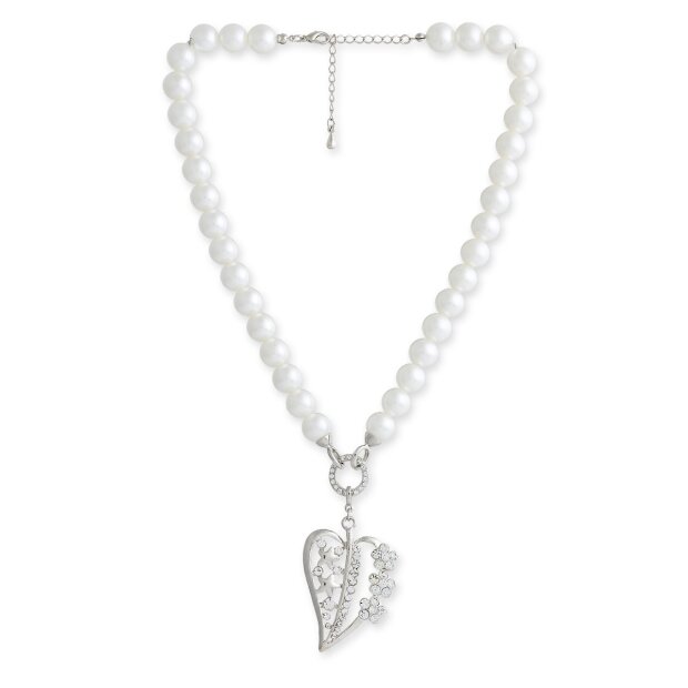 Perlenkette f&uuml;r Damen von Venture mit Blatth&auml;nger in Herzform, besetzt mit Strass, ivory