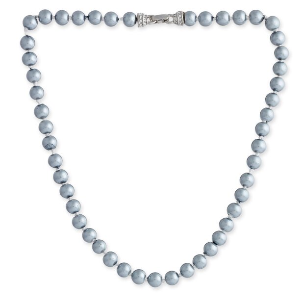 Bead chain, Venture, for women, gray, silver-colored rhinestone-studded chain closure
