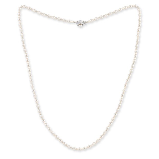 Pearlnecklace, Venture, cream ros&eacute; light, silvercolored Flower closure occupied with strass and a pearl in the middle