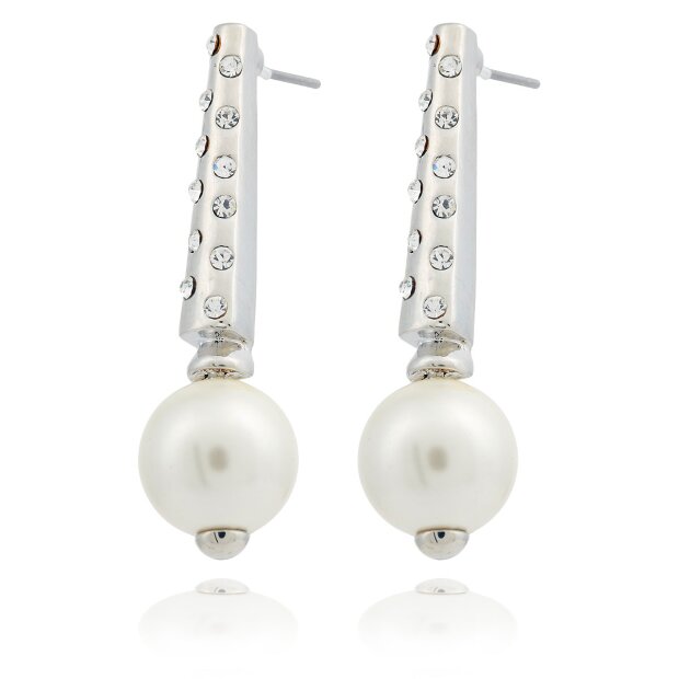 Post earrings rhodium/crystal/cream pearl
