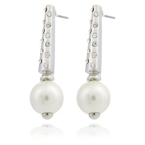 Post earrings rhodium/crystal/cream pearl