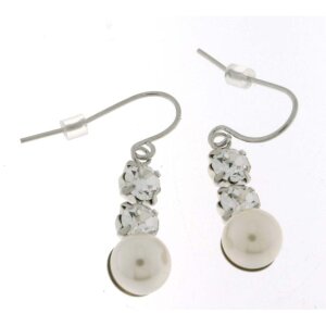 Fish hook earrings rhodium/crystal/ pearl